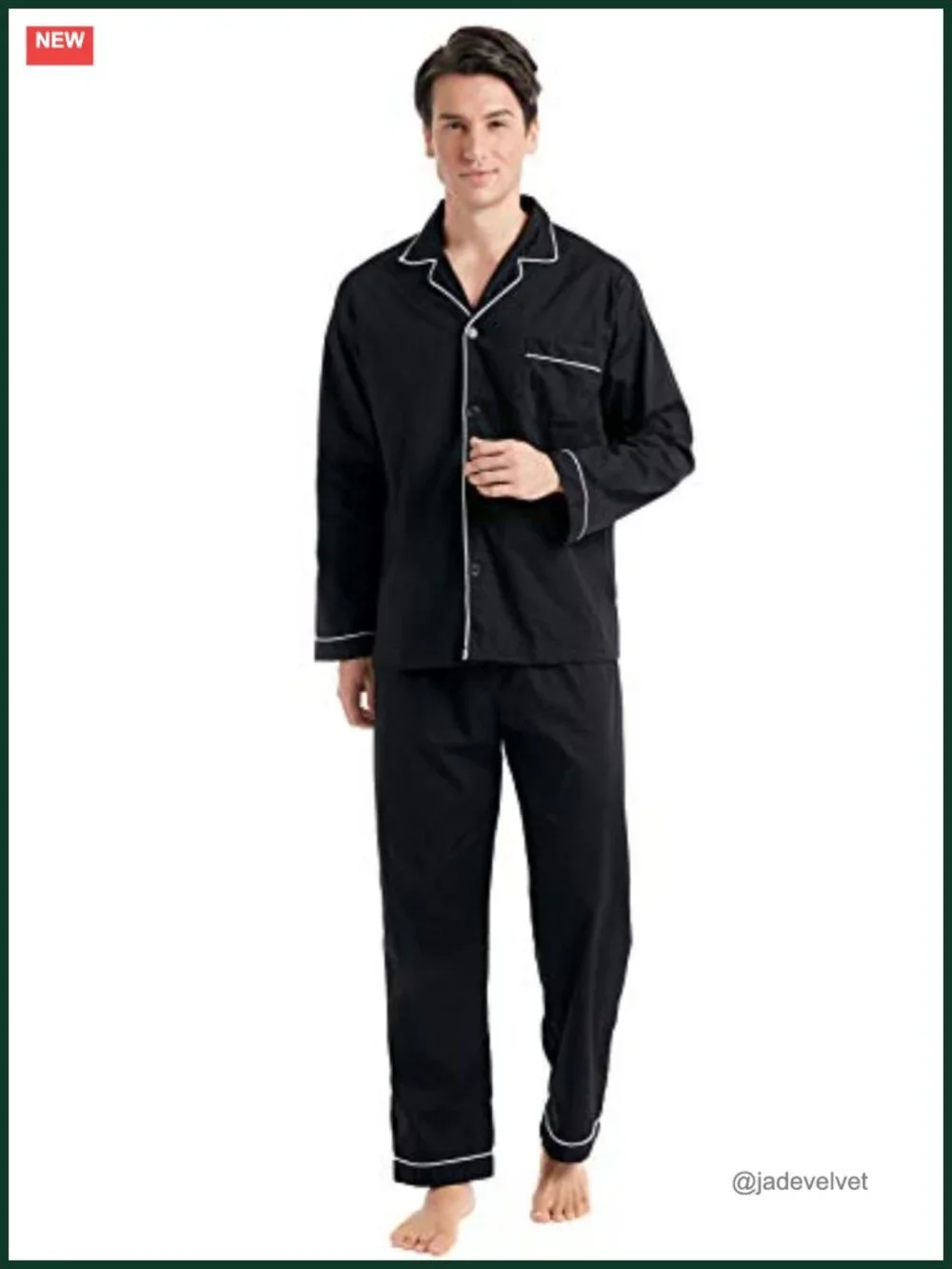 Men's Cotton Pajama Set, Long Sleeve Button-Down Woven Sleepwear
